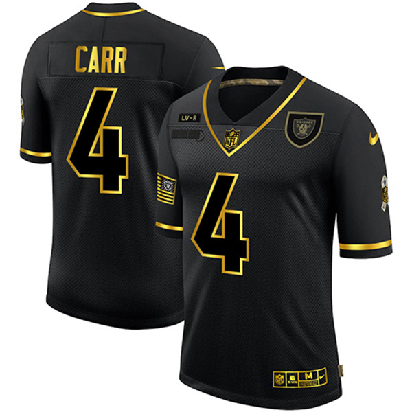 Men's Las Vegas Raiders #4 Derek Carr 2020 Black/Gold Salute To Service Limited Stitched NFL Jersey
